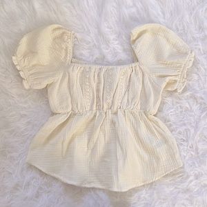 beige square neck puff sleeve peplum top